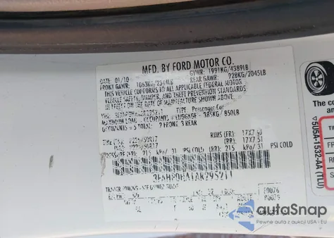 2010 Ford Fusion Se z USA, uszkodzony, nr VIN 3FAHP0HA1AR295211